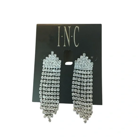 INC International Concepts Rhinestone Fringe Drop Earrings – Silver Statement - Picture 3 of 6
